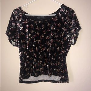 Black Velvet Crop Top with Pink Floral